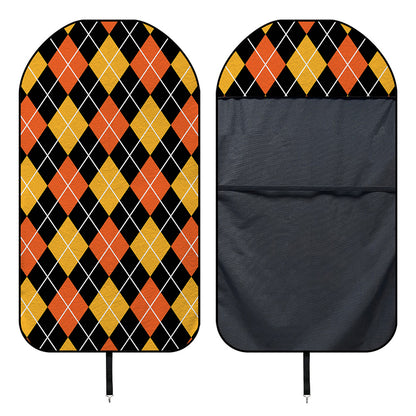 Halloween Black And Orange Argyle Print Waterproof Car Seat Cover