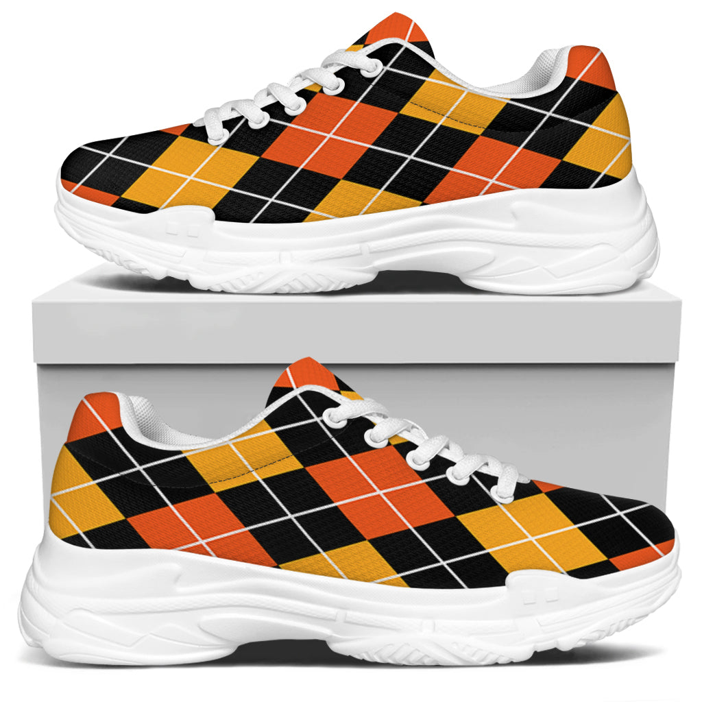 Halloween Black And Orange Argyle Print White Chunky Shoes