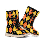 Halloween Black And Orange Argyle Print Winter Boots