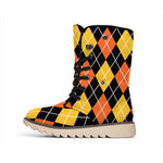 Halloween Black And Orange Argyle Print Winter Boots