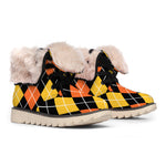 Halloween Black And Orange Argyle Print Winter Boots