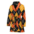 Halloween Black And Orange Argyle Print Women's Bathrobe