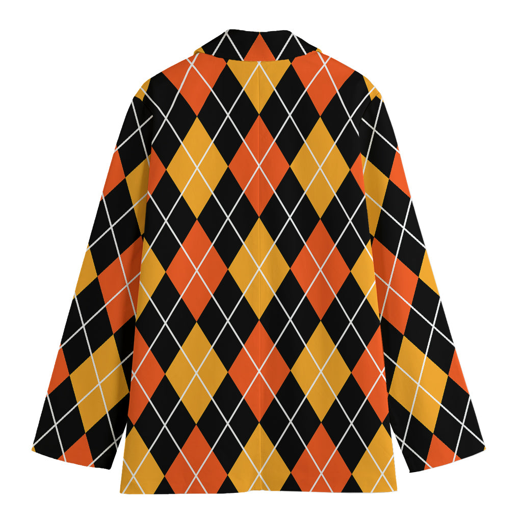 Halloween Black And Orange Argyle Print Women's Blazer
