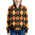 Halloween Black And Orange Argyle Print Women's Bomber Jacket