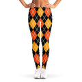 Halloween Black And Orange Argyle Print Women's Leggings