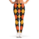 Halloween Black And Orange Argyle Print Women's Leggings