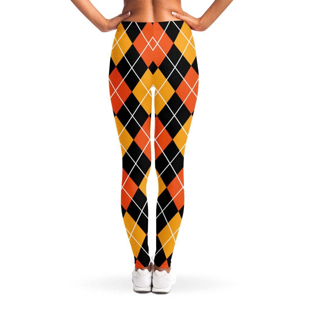 Halloween Black And Orange Argyle Print Women's Leggings
