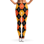 Halloween Black And Orange Argyle Print Women's Leggings