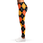 Halloween Black And Orange Argyle Print Women's Leggings