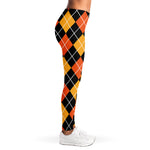 Halloween Black And Orange Argyle Print Women's Leggings