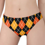 Halloween Black And Orange Argyle Print Women's Panties