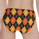 Halloween Black And Orange Argyle Print Women's Panties