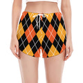 Halloween Black And Orange Argyle Print Women's Split Running Shorts