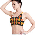Halloween Black And Orange Argyle Print Women's Sports Bra