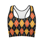 Halloween Black And Orange Argyle Print Women's Sports Bra