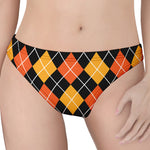 Halloween Black And Orange Argyle Print Women's Thong