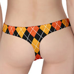 Halloween Black And Orange Argyle Print Women's Thong