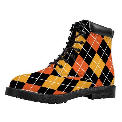 Halloween Black And Orange Argyle Print Work Boots