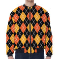 Halloween Black And Orange Argyle Print Zip Sleeve Bomber Jacket