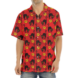 Halloween Black Cat Pattern Print Aloha Shirt