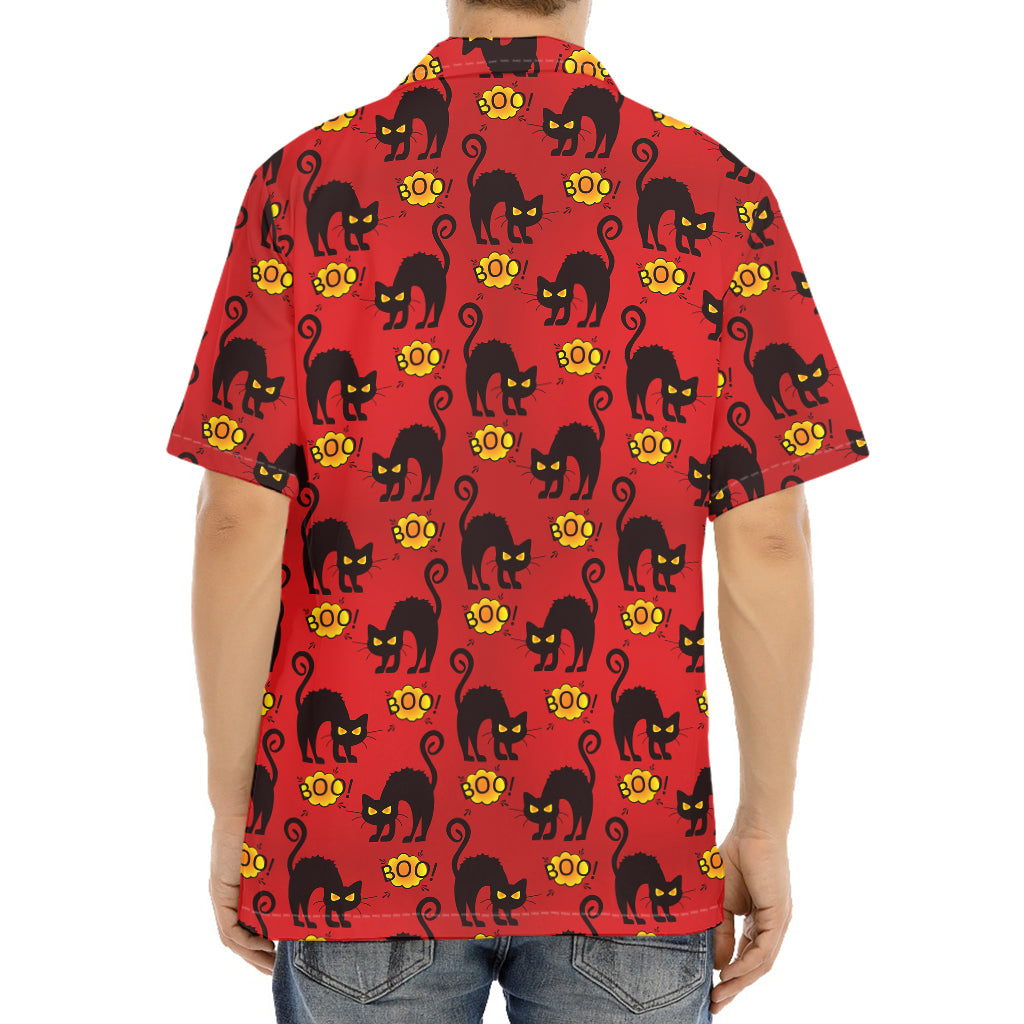 Halloween Black Cat Pattern Print Aloha Shirt