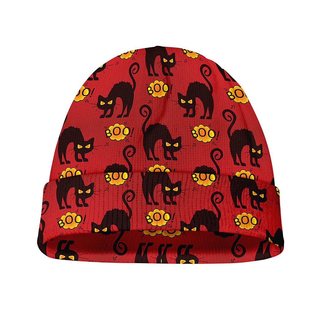 Halloween Black Cat Pattern Print Beanie