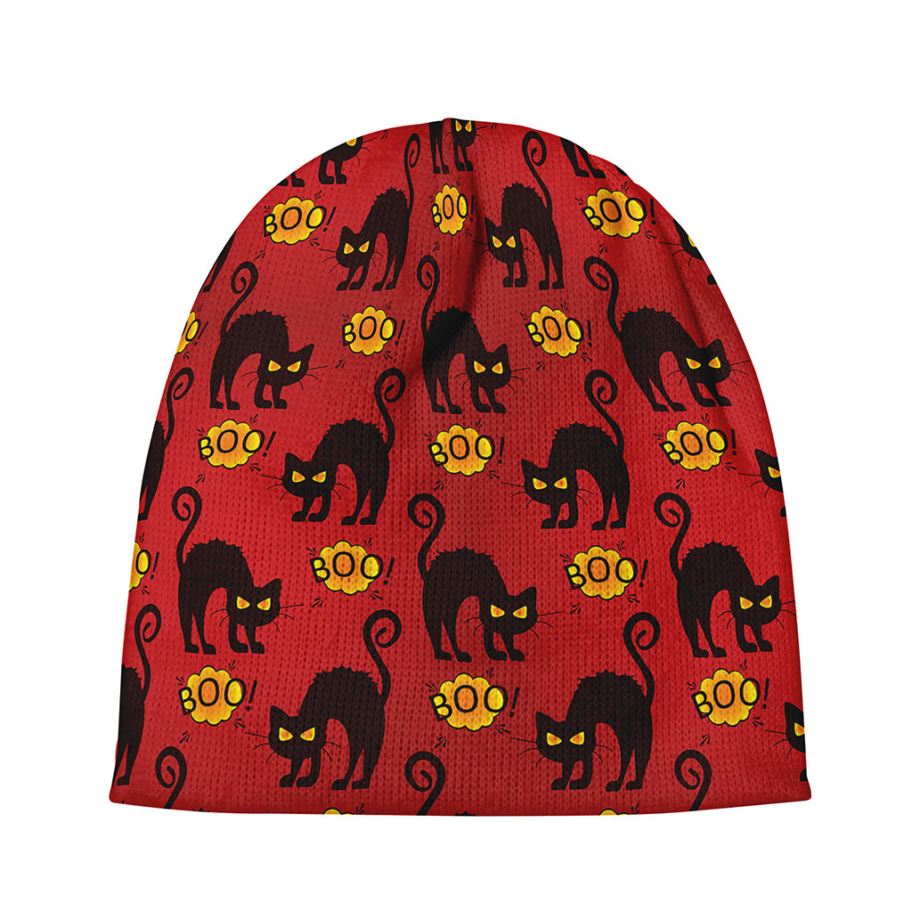 Halloween Black Cat Pattern Print Beanie