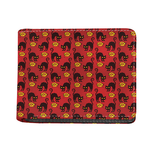 Halloween Black Cat Pattern Print Bifold Wallet