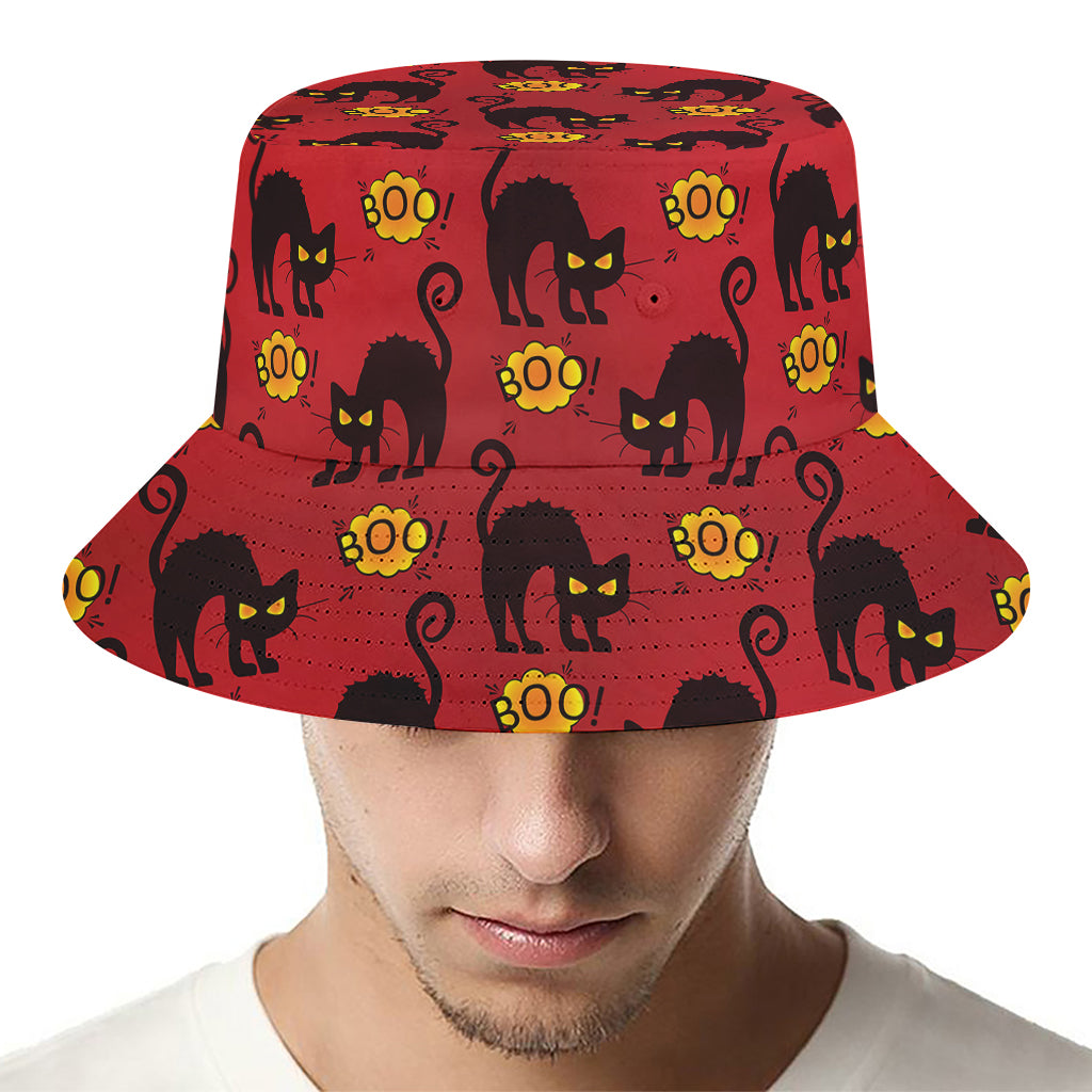 Halloween Black Cat Pattern Print Bucket Hat