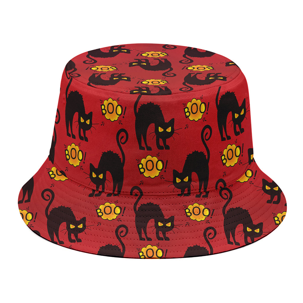 Halloween Black Cat Pattern Print Bucket Hat