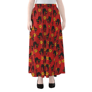 Halloween Black Cat Pattern Print Chiffon Maxi Skirt