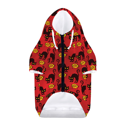 Halloween Black Cat Pattern Print Dog Zip Up Hoodie