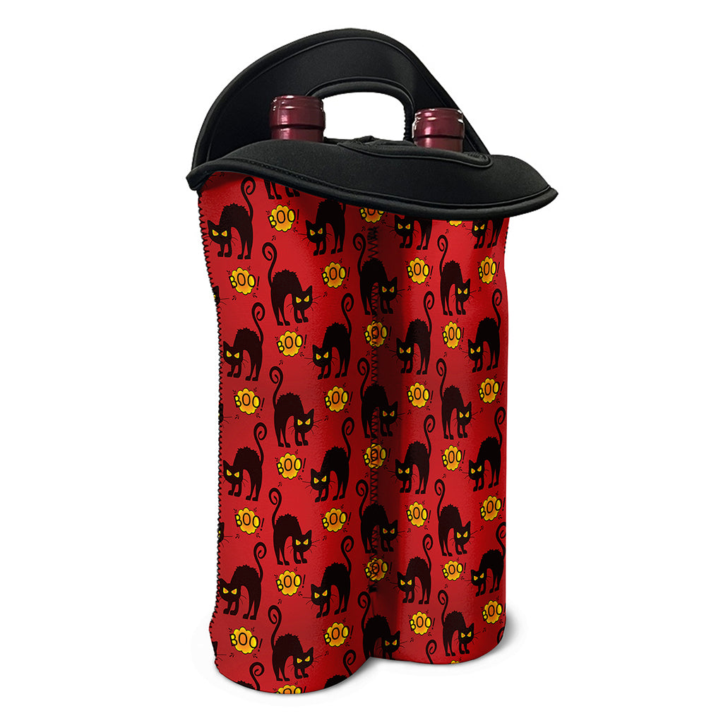 Halloween Black Cat Pattern Print Double Neoprene Wine Tote