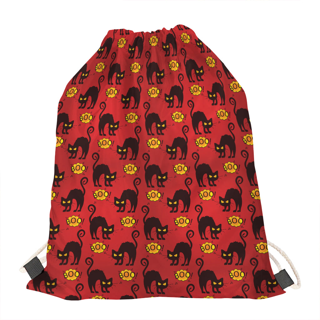 Halloween Black Cat Pattern Print Drawstring Bag