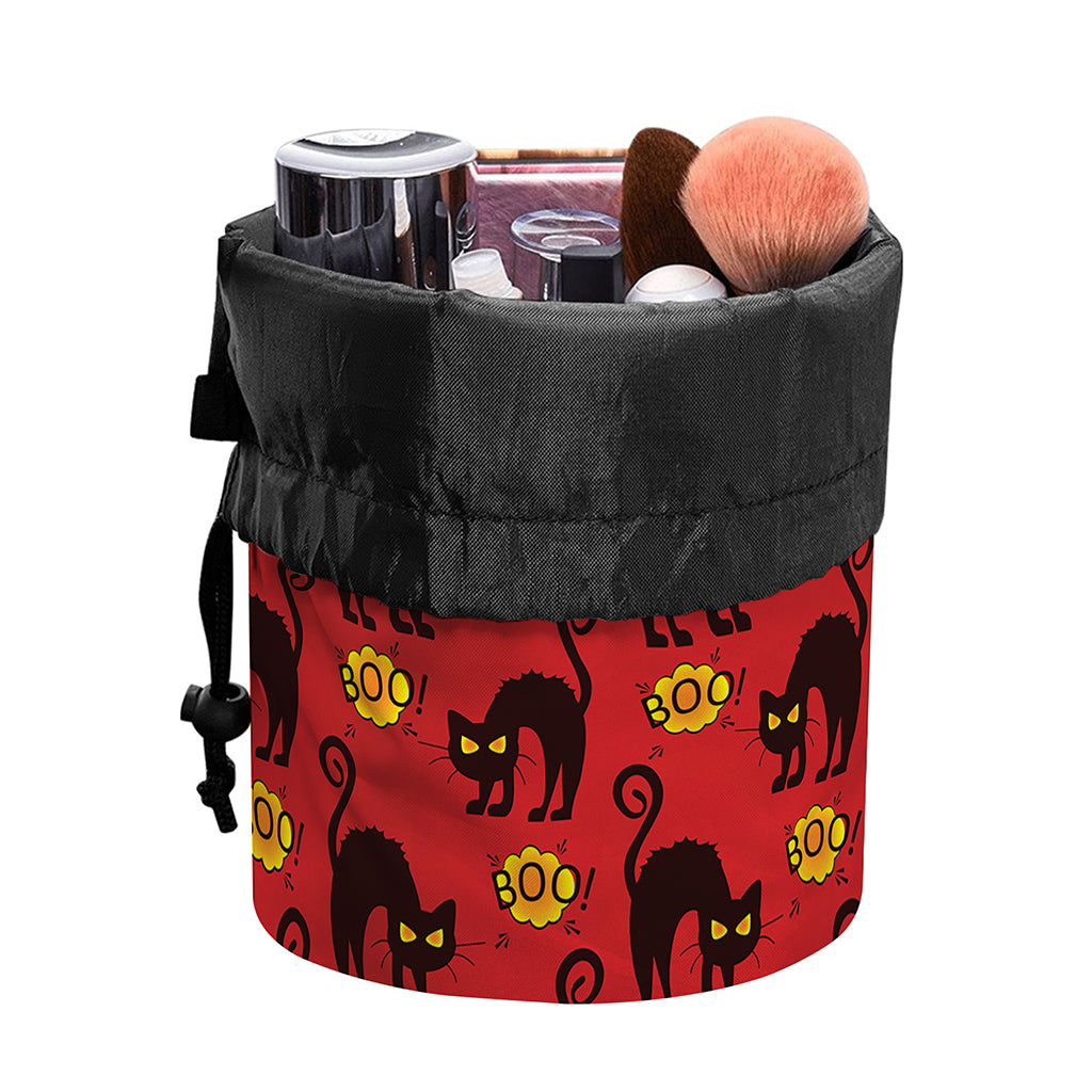Halloween Black Cat Pattern Print Drawstring Makeup Bag