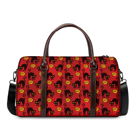 Halloween Black Cat Pattern Print Duffle Bag