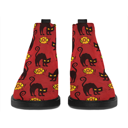 Halloween Black Cat Pattern Print Flat Ankle Boots
