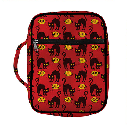 Halloween Black Cat Pattern Print Front Pocket Bible Bag