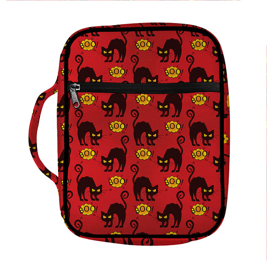Halloween Black Cat Pattern Print Front Pocket Bible Bag