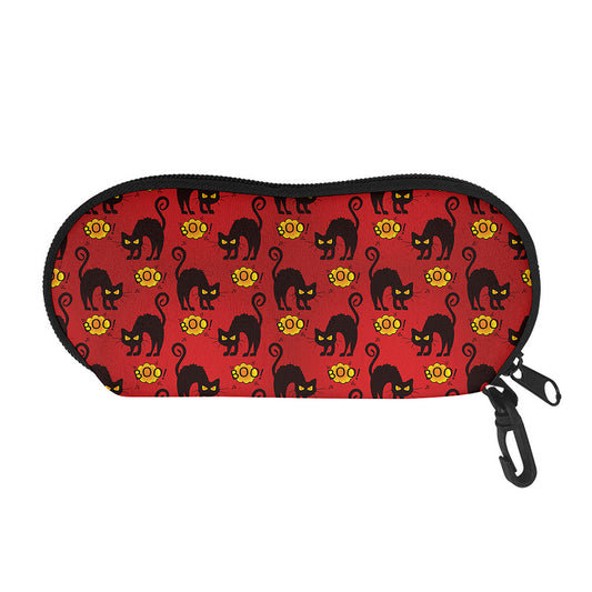 Halloween Black Cat Pattern Print Glasses Case