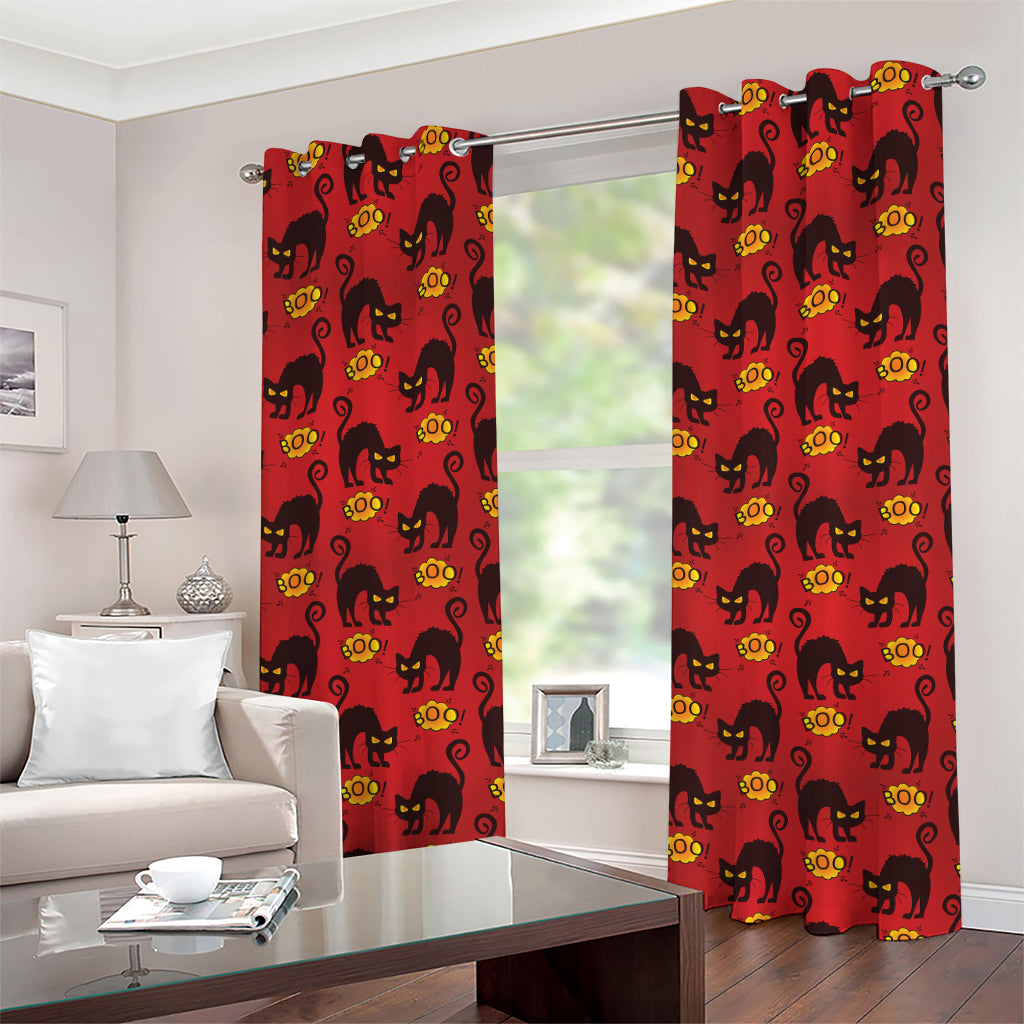 Halloween Black Cat Pattern Print Grommet Curtains