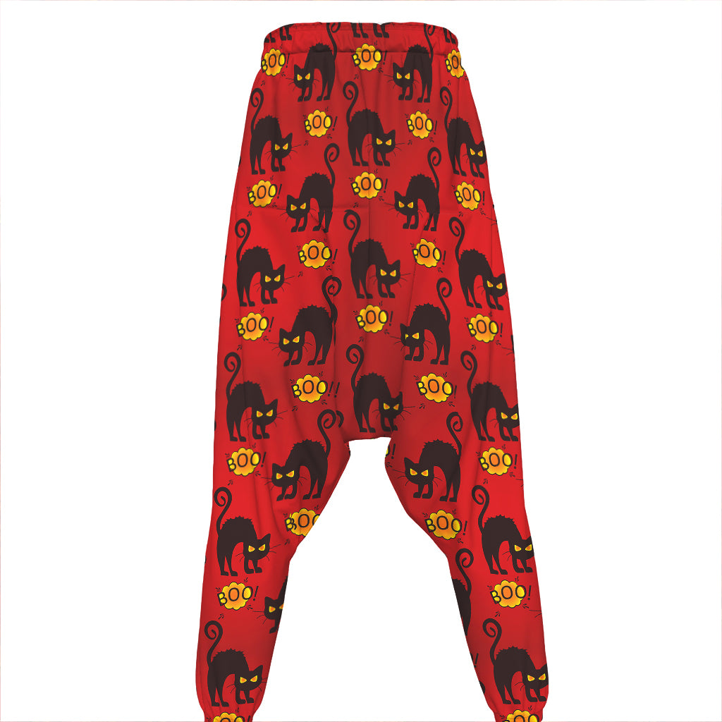 Halloween Black Cat Pattern Print Hammer Pants