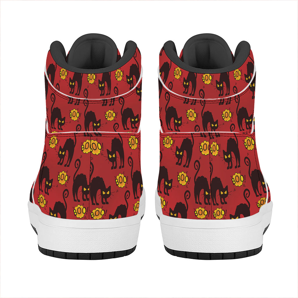 Halloween Black Cat Pattern Print High Top Leather Sneakers