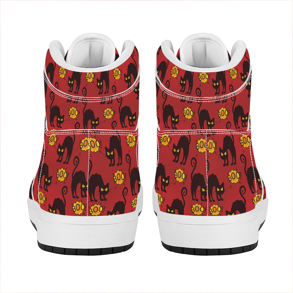 Halloween Black Cat Pattern Print High Top Leather Sneakers