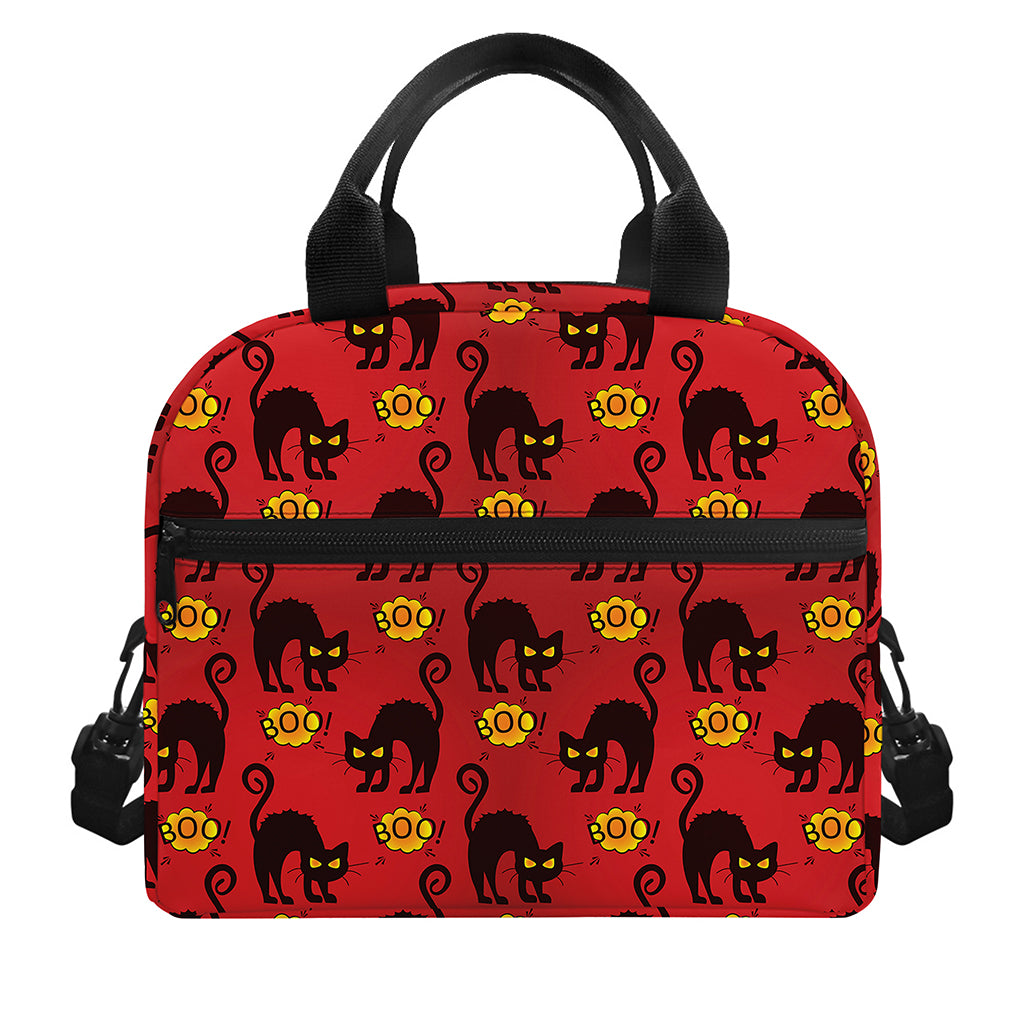 Halloween Black Cat Pattern Print Insulated Lunch Bag