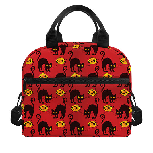 Halloween Black Cat Pattern Print Insulated Lunch Bag