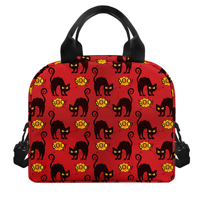 Halloween Black Cat Pattern Print Insulated Lunch Bag