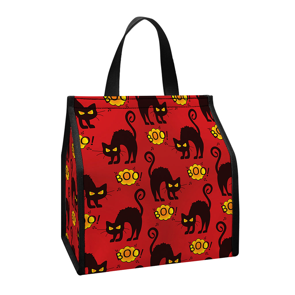 Halloween Black Cat Pattern Print Insulated Lunch Tote