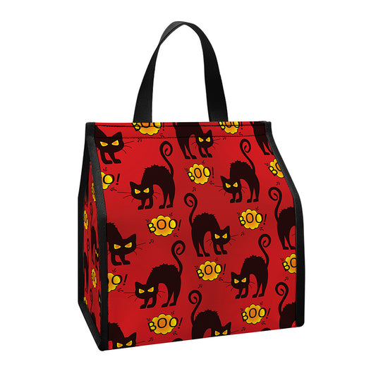 Halloween Black Cat Pattern Print Insulated Lunch Tote
