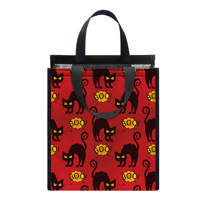 Halloween Black Cat Pattern Print Insulated Lunch Tote
